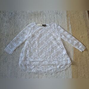BHLDN White Sheer Floral Lace Long Sleeve Layering Top Size M